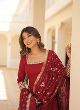 Finest looking partywear gown in maroon colour